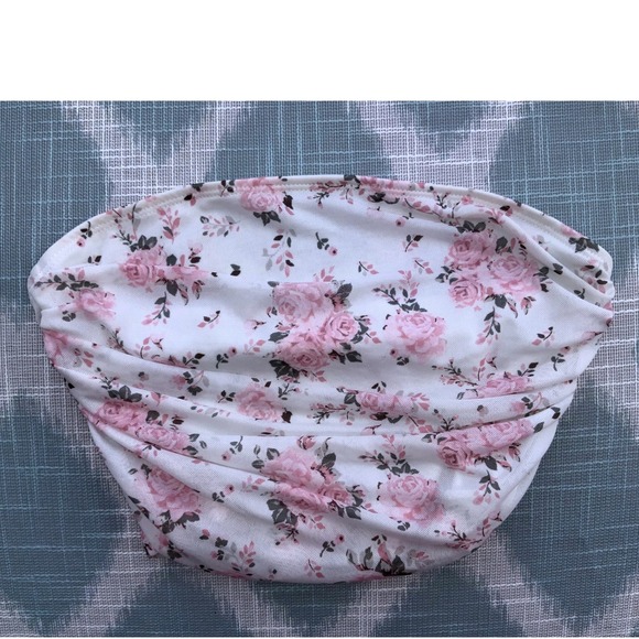 Shein Floral Tube Top Ruched Sleeveless Pink Roses‎ White Crop Top S - Picture 1 of 3